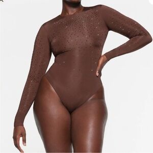 Swarovski skims jelly brown cocoa long sleeve crew neck bodysuit